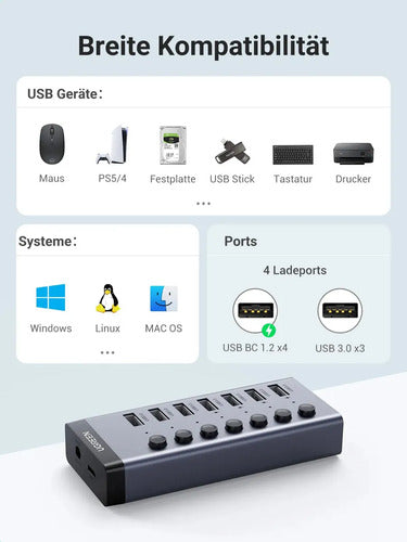 Hub USB-a 3.0 7 Puertos Energizado 3.5a Máx UGREEN Cm481 Negro - imagen 6