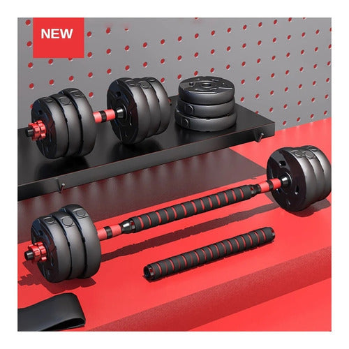 Set 2 De Mancuernas Ajustable De 15kg Con Unión Extensor Color Rojo