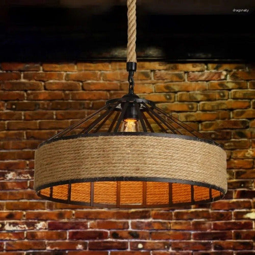 Lampara Colgante 30 Cm Con Cuerda Cáñamo - Metal Rustica Color Negro