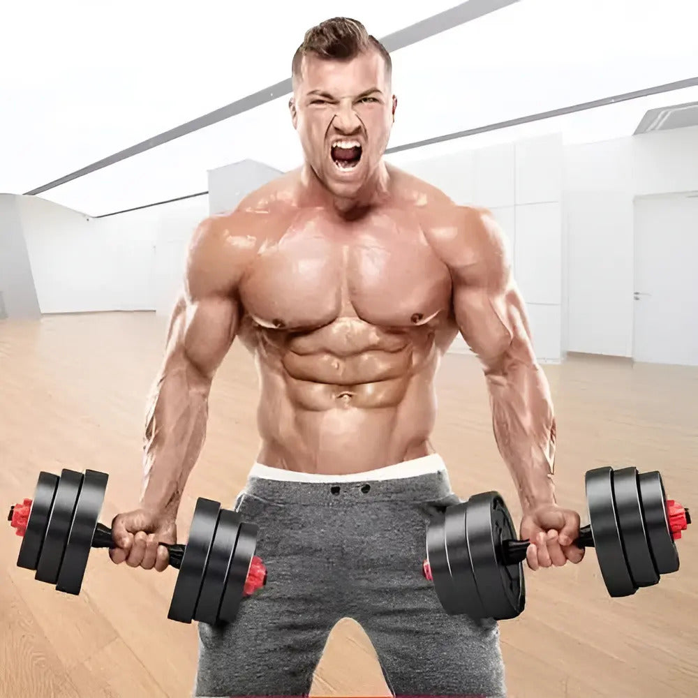 Set Mancuernas 20 Kilos Con Barra De Conexion