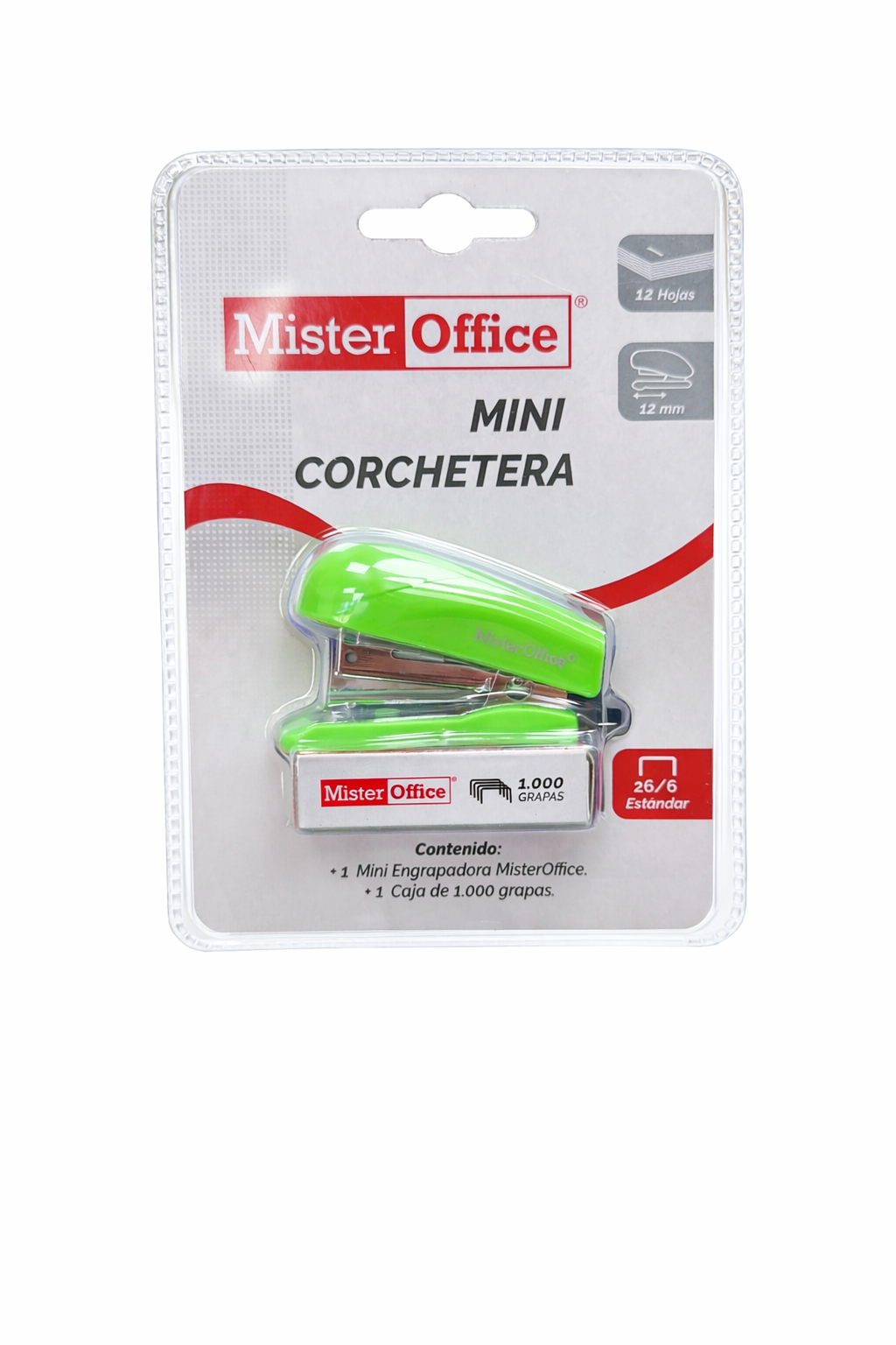 Corchetera Mini Mister Office Pinza 12 Hojas + 1000 Corchetes 26/6