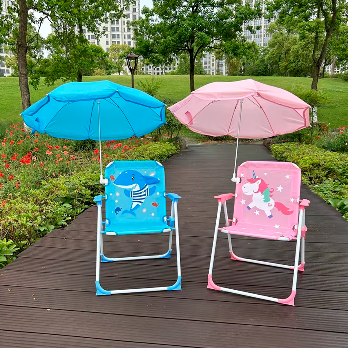 Silla Plegable Camping Animales Niños, Con Sombrilla