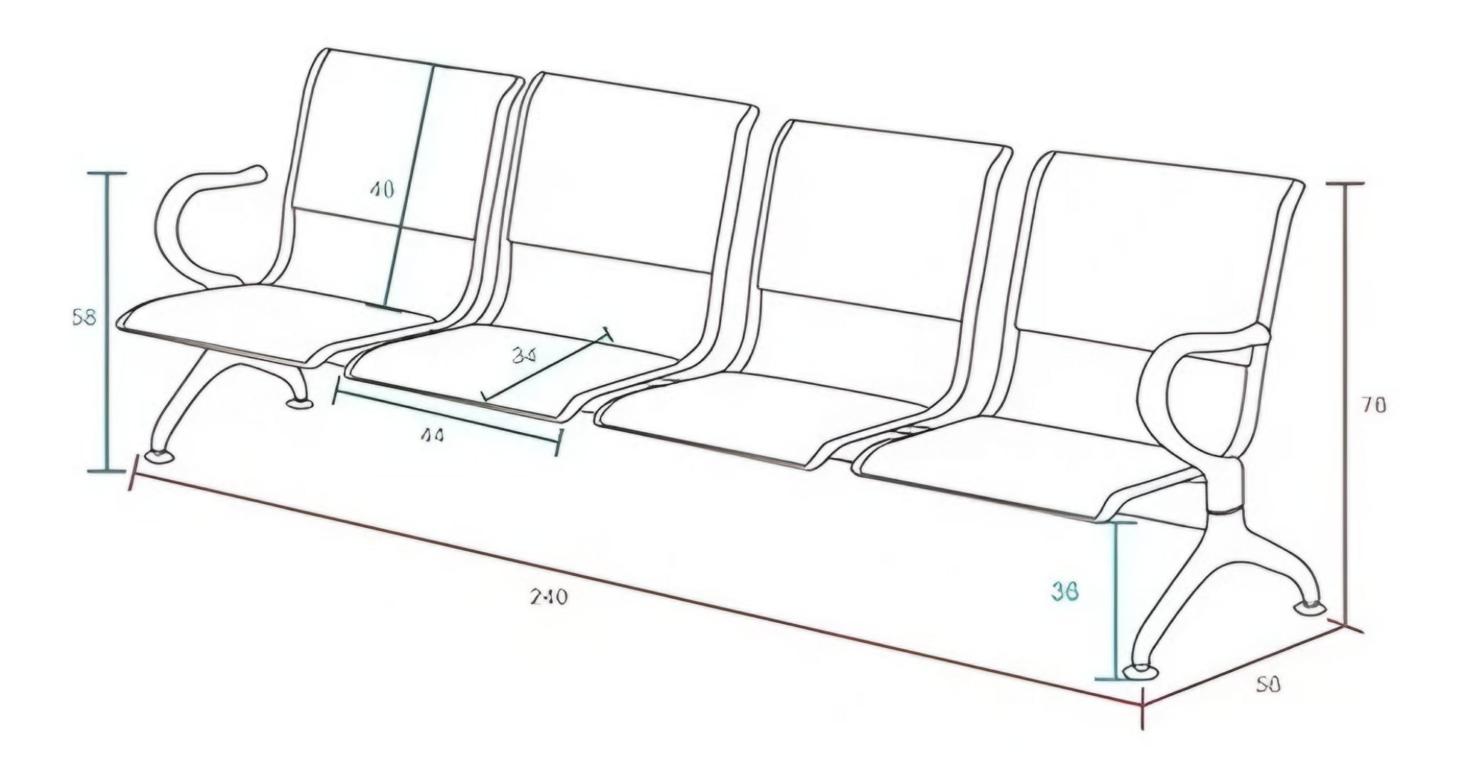 Banqueta Silla Sala Espera Metálica Cromada 4 Cuerpos