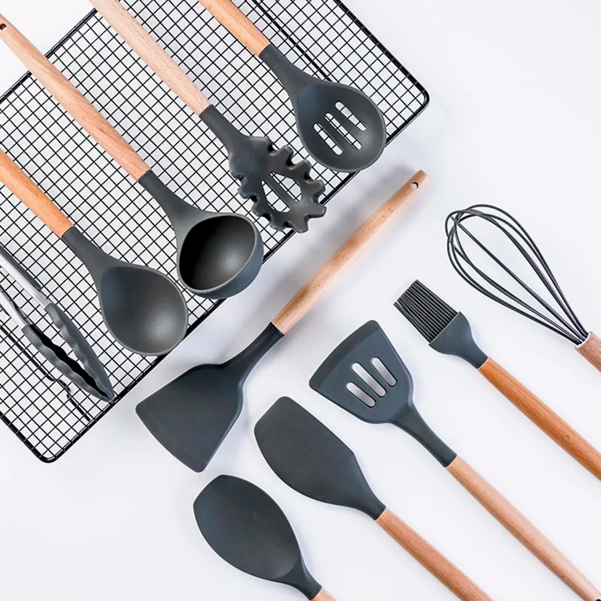 Set 19 Utensilios De Cocina De Acero Inoxidable Y Silicona