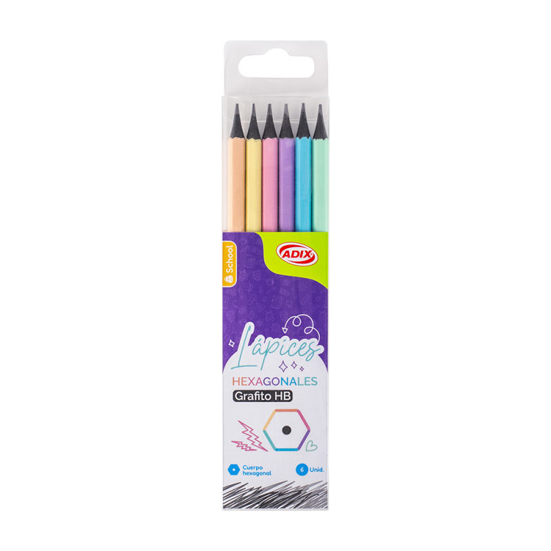 Set Lápices Grafito Hexagonales Cuerpo Color Pastel Color del trazo Gris