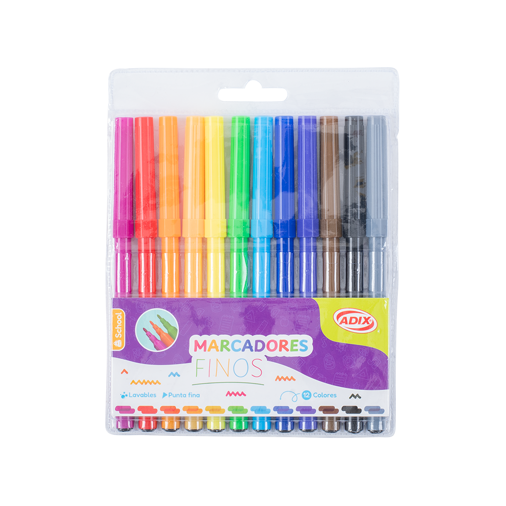 Set 12 Lápices Marcadores Finos Colores Adix