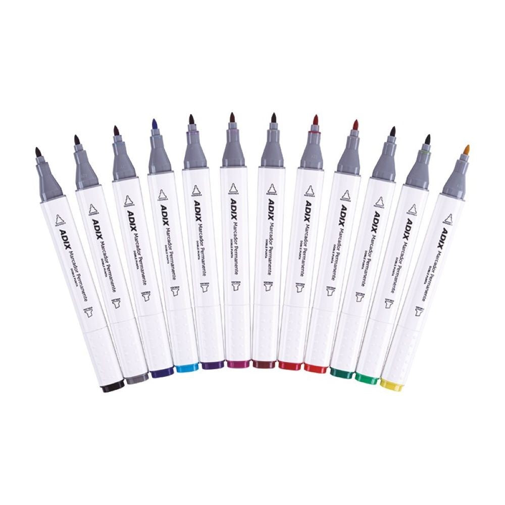 Marcadores Permanente Doble Punta 12 Colores Adix
