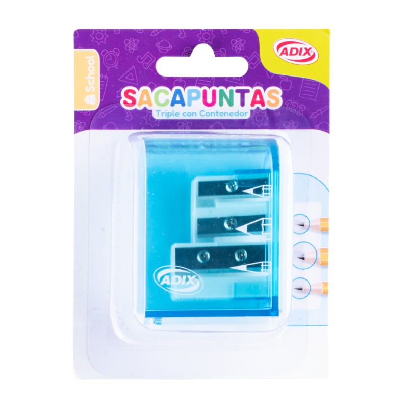 Sacapuntas Triple Con Contenedor Adix Color Azul