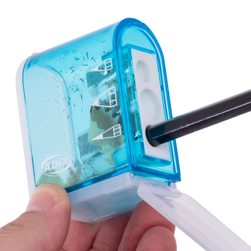 Sacapuntas Triple Con Contenedor Adix Color Azul