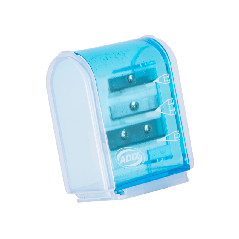 Sacapuntas Triple Con Contenedor Adix Color Azul