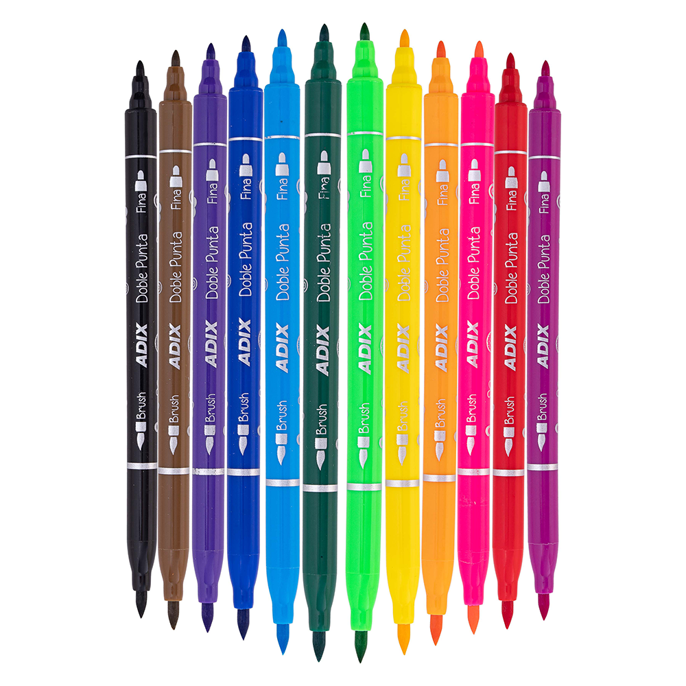 Set Marcadores Brush Pen Kids Doble Punta Adix 12 Colores
