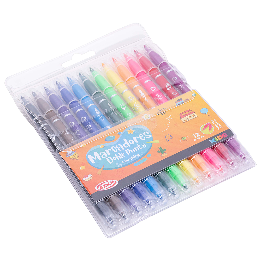 Set Marcadores Brush Pen Kids Doble Punta Adix 12 Colores