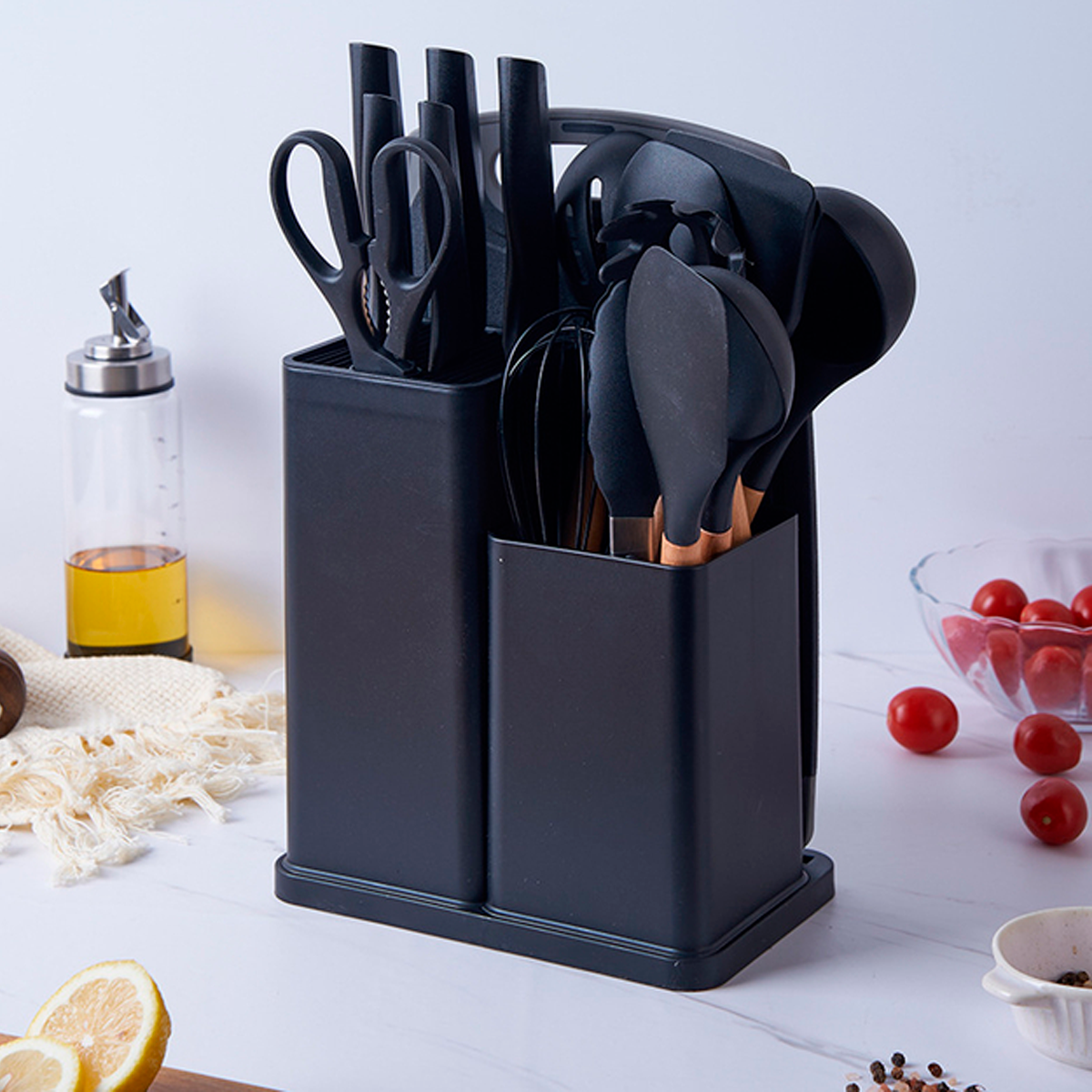 Set 19 Utensilios De Cocina De Acero Inoxidable Y Silicona
