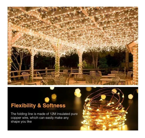 Guirnalda 200 Led Alambre Hada Led Boda 20mts Calido Solar