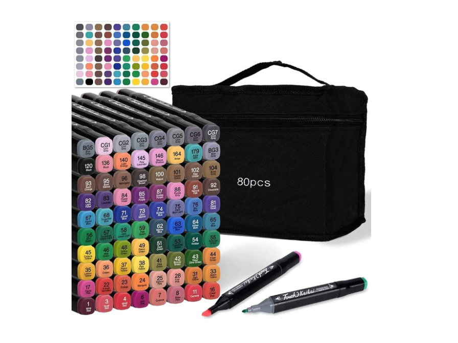 Set 80 colores plumones doble punta gama de arcoíris, marcadores