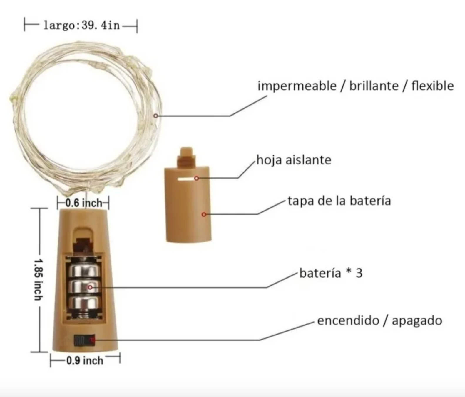 Luces Corcho Hada Alambre Micro Led Boda Deco (1 Unidad)