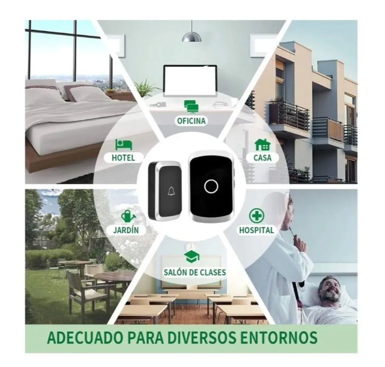 Timbre Inalámbrico Exterior Portátil Puertas Timbre Portero