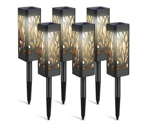 Pack 6 Foco Led Solar Estaca Jardín Tallado Luz Cálida