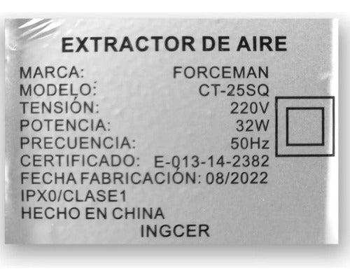 Extractor De Aire 12 Pulgadas Cuadrado Certificado Pared