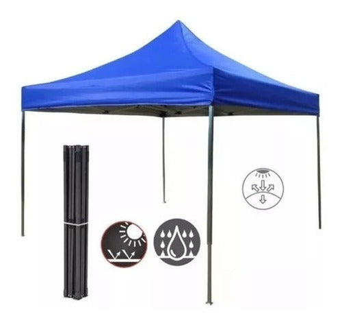 Toldo Plegable Pared Azul 3x3 + Pared Laterales