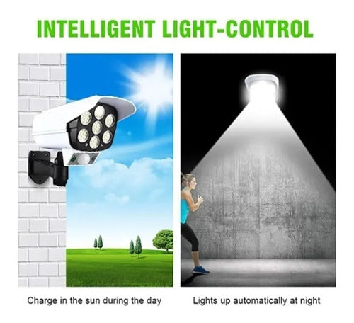 Camara De Seguridad Solar Falsa Cctv Sensor De Luz Led