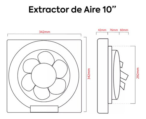 Extractor De Aire 10 Pulgadas Cuadrado Pared Certificado
