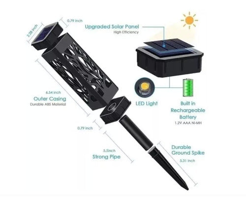 Pack 6 Foco Led Solar Estaca Jardín Tallado Luz Cálida