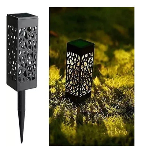 Pack 6 Foco Led Solar Estaca Jardín Tallado Luz Cálida