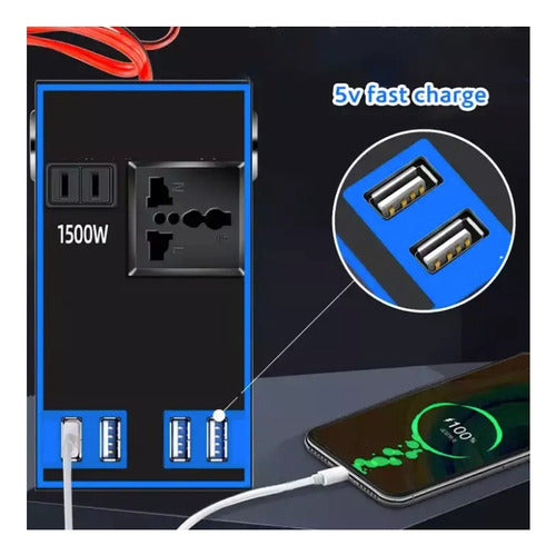 Inversor De Voltaje Auto Convertidor Corriente 12v 220v 1.5k