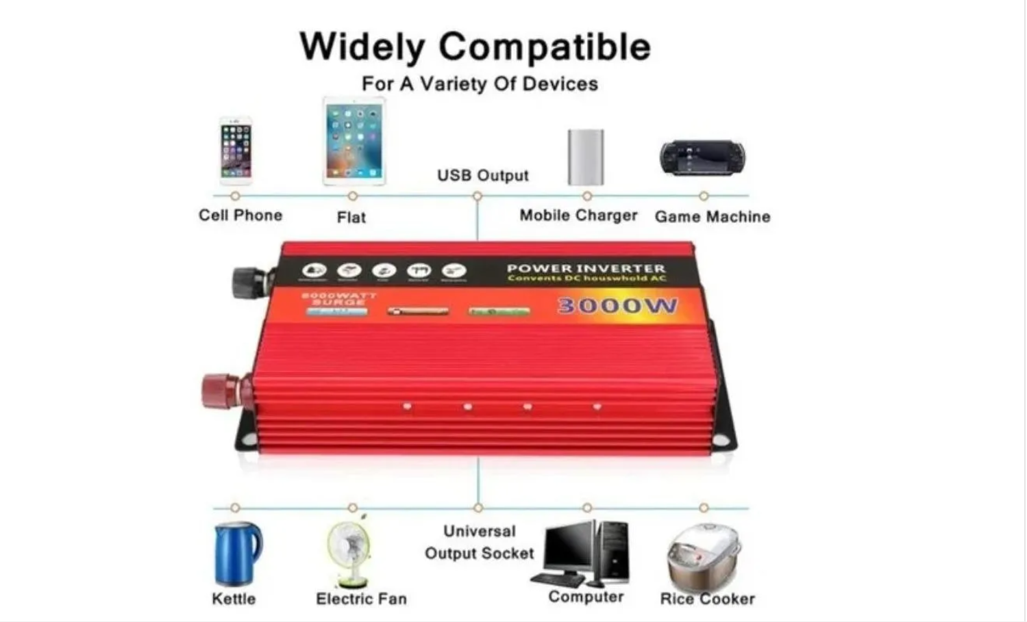 Inversor De Voltaje 3000w Dc12v A Ac220v Onda Modificada