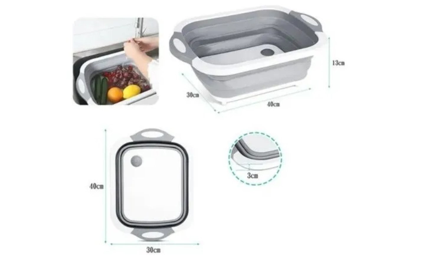 Tabla De Silicona 2 En 1 De Cortar Plegable Drenaje Cocina