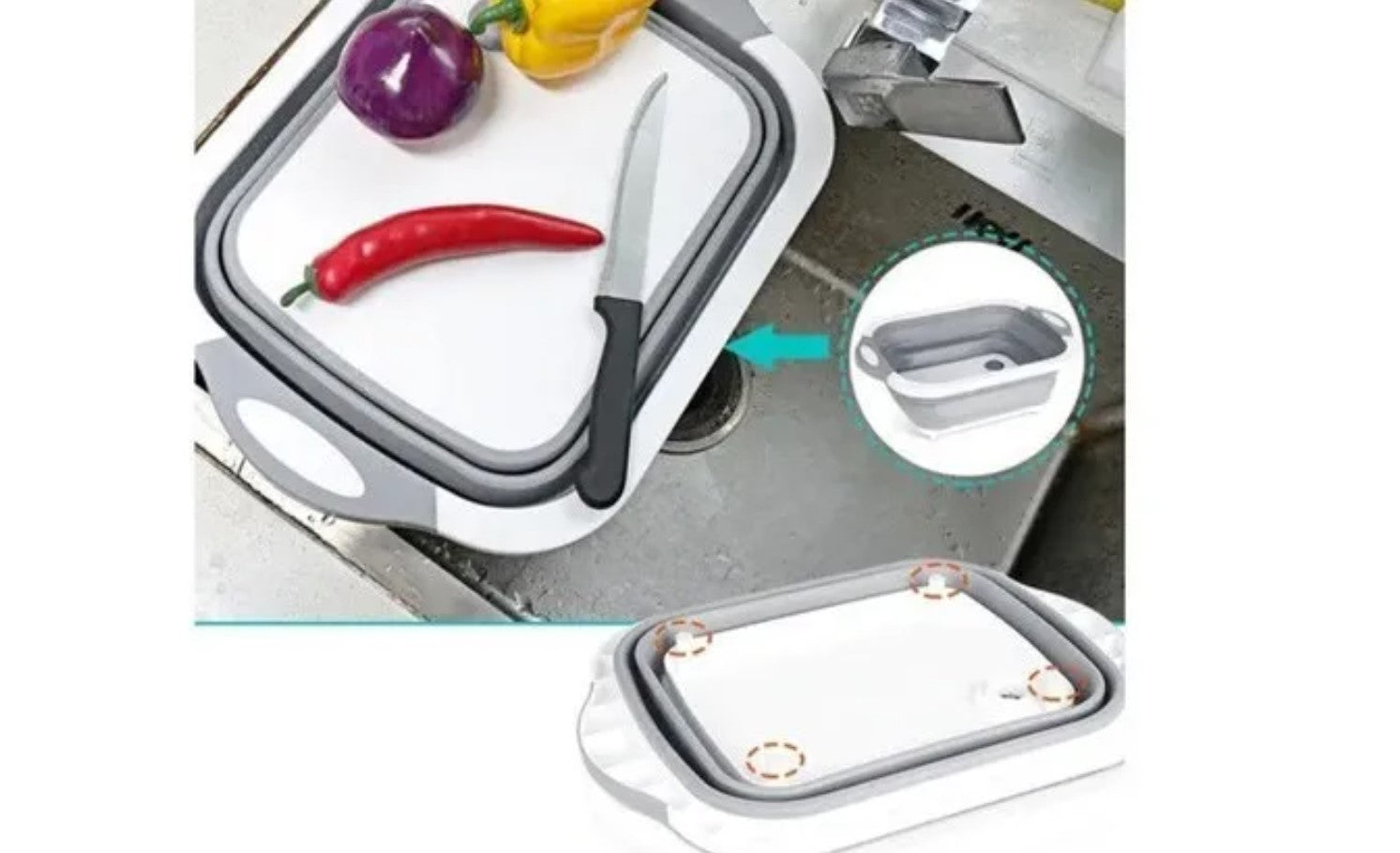 Tabla De Silicona 2 En 1 De Cortar Plegable Drenaje Cocina