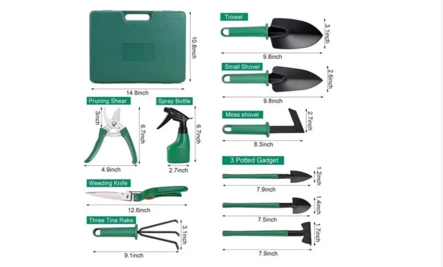 Kit Herramientas Jardinería Acero Rastrillo Tijera Podar