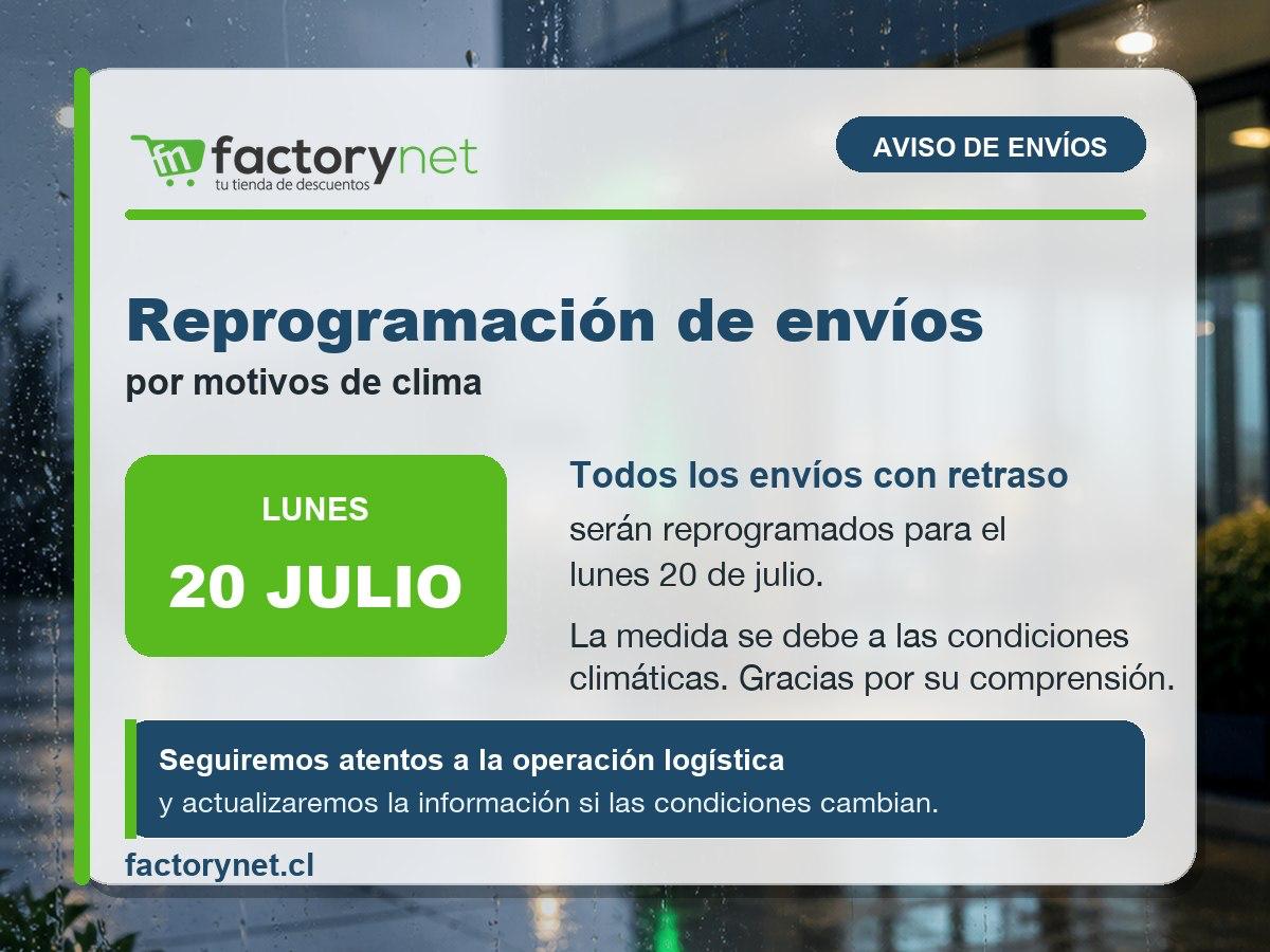 Aviso de envios: reprogramacion de envios por motivos de clima para el lunes 20 de julio.